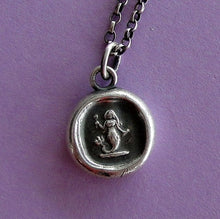 Load image into Gallery viewer, Silver Mermaid pendant. Antique wax letter seal jewelry. Small mermaid charm. Emblem of Eloquence.