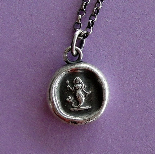 Silver Mermaid pendant. Antique wax letter seal jewelry. Small mermaid charm. Emblem of Eloquence.