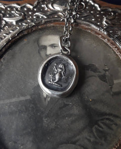 Silver Mermaid pendant. Antique wax letter seal jewelry. Small mermaid charm. Emblem of Eloquence.
