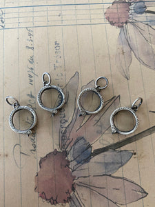 Sterling silver snake charm holder.  Ouroboros meaningful amulet holder.  Victorian fob amulet holder.