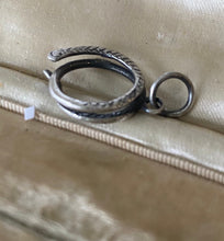 Load image into Gallery viewer, Sterling silver snake charm holder.  Ouroboros meaningful amulet holder.  Victorian fob amulet holder.
