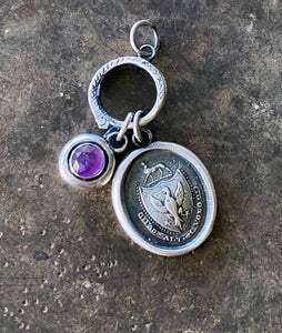 Sterling silver snake charm holder.  Ouroboros meaningful amulet holder.  Victorian fob amulet holder.