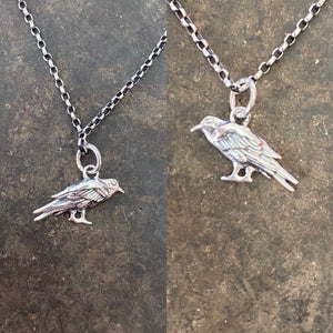 Itsy bitsy tiny raven.  Tiny crow add on to enhance your amulets. Sterling silver bird charm.