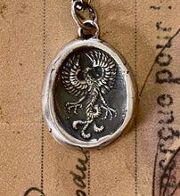 Load image into Gallery viewer, Phoenix rising wax seal amulet.  Sterling silver impression of a wax seal.