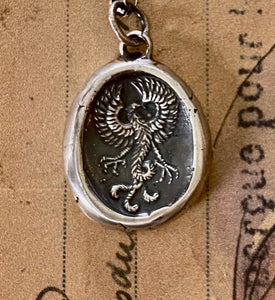 Phoenix rising wax seal amulet.  Sterling silver impression of a wax seal.