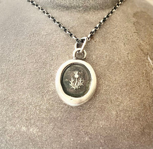 Thistle, emblem of Scotland. Antique wax seal impression.  Handmade with sterling silver.