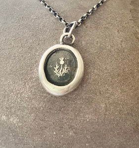Thistle, emblem of Scotland. Antique wax seal impression.  Handmade with sterling silver.