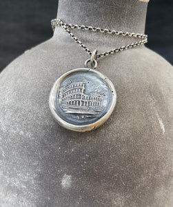 Roman Colosseum, antique wax sea, Victorian Tassie seal. Grand tour souvenir.  Solid sterling silver