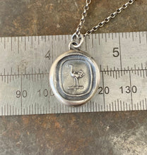 Load image into Gallery viewer, Ostrich emblem, antique wax letter seal. sterling silver &#39;mindfulness&#39; pendant.