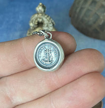 Load image into Gallery viewer, Cling to your faith.  I cling to thee, antique wax letter seal impression.  Sterling silver Christian religious pendant.