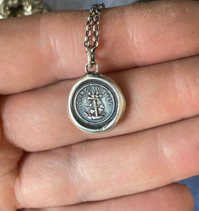 Cling to your faith.  I cling to thee, antique wax letter seal impression.  Sterling silver Christian religious pendant.