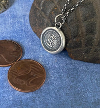 Load image into Gallery viewer, Cling to your faith.  I cling to thee, antique wax letter seal impression.  Sterling silver Christian religious pendant.