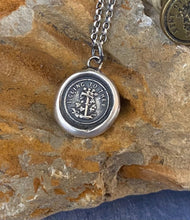 Load image into Gallery viewer, Cling to your faith.  I cling to thee, antique wax letter seal impression.  Sterling silver Christian religious pendant.