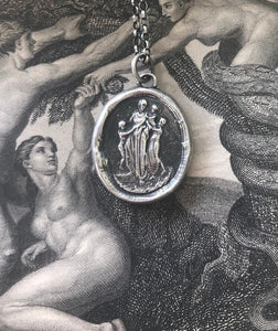 Motherhood, family.  Ideal Roman family portrait.  Antique wax letter seal pendant. Sterling wax seal impression