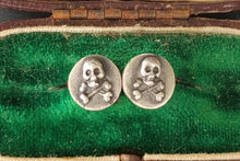 Load image into Gallery viewer, Skull and crossbones stud earrings.  Sterling memento mori statement jewelry. gothic, halloween earrings.