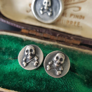 Skull and crossbones stud earrings.  Sterling memento mori statement jewelry. gothic, halloween earrings.