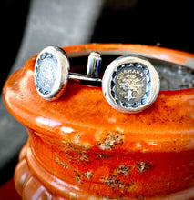 Load image into Gallery viewer, Unshaken cufflinks.  Solid oak tree, unshaken antique wax seal sterling silver cufflinks.
