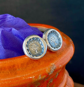 Unshaken cufflinks.  Solid oak tree, unshaken antique wax seal sterling silver cufflinks.