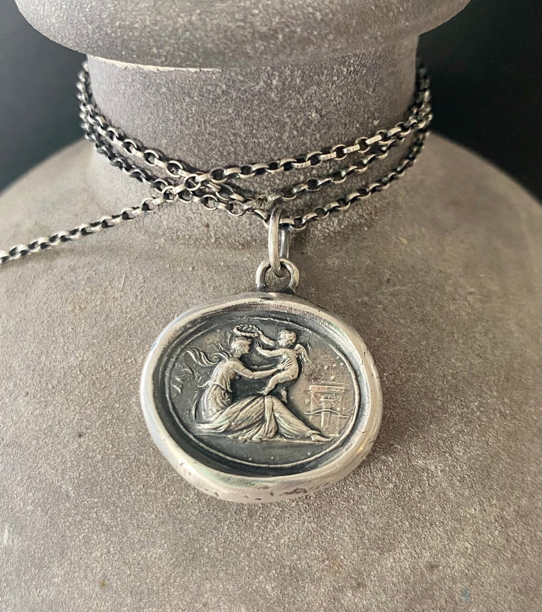 It should ever be thus....Antique wax letter seal impression. Sterling silver hand made pendant. Tassie seal with Cupid and Psyche.