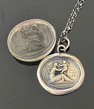 Load image into Gallery viewer, It should ever be thus....Antique wax letter seal impression. Sterling silver hand made pendant. Tassie seal with Cupid and Psyche.