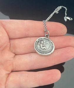 Love findeth the way…… Tassie seal with Cupid and rough seas. Sterling silver antique wax letter seal amulet. Handmade jewelry.