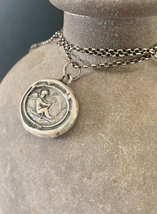 Love findeth the way…… Tassie seal with Cupid and rough seas. Sterling silver antique wax letter seal amulet. Handmade jewelry.