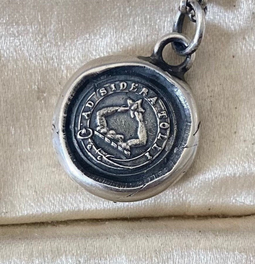 Ad sidera tolli…… to the stars. Antique wax letter seal. Reach for the stars. Solid sterling silver handmade pendant.