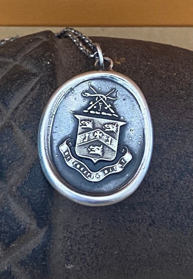 Hard work pays off.  Diligentia ditat.  Latin inscribed antique wax letter seal pendant.  Handmade sterling silver meaningful amulet.