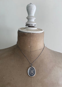Hard work pays off.  Diligentia ditat.  Latin inscribed antique wax letter seal pendant.  Handmade sterling silver meaningful amulet.
