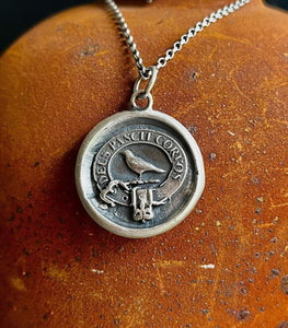 God Feeds the Ravens 25mm…. sterling silver antique wax letter seal. Religious pendant featuring a crow or raven   (A01-1)