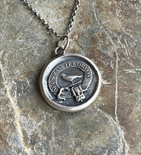 Load image into Gallery viewer, God Feeds the Ravens 25mm…. sterling silver antique wax letter seal. Religious pendant featuring a crow or raven   (A01-1)