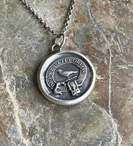 God Feeds the Ravens 25mm…. sterling silver antique wax letter seal. Religious pendant featuring a crow or raven   (A01-1)