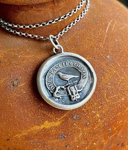God Feeds the Ravens 25mm…. sterling silver antique wax letter seal. Religious pendant featuring a crow or raven   (A01-1)