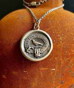 God Feeds the Ravens 25mm…. sterling silver antique wax letter seal. Religious pendant featuring a crow or raven   (A01-1)