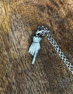 Adorable and quirky Victorian hand necklace in sterling silver.