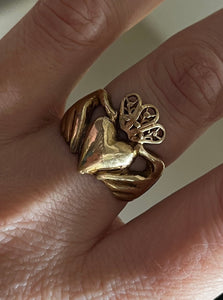 9ct gold Claddagh ring.  Handmade in Ireland. Original SWALK design. Heavy statement ring
