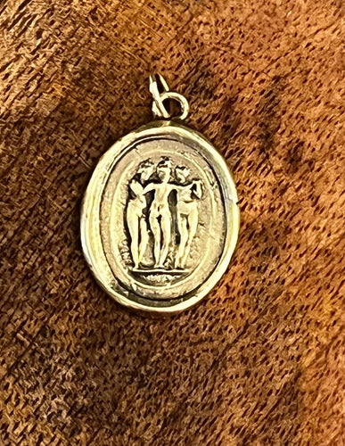 9 carat yellow Three Graces,  handmade wax seal impression.