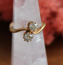 Load image into Gallery viewer, 18ct Rose gold Toi et Moi Diamond ring.   .25ct each stone.  One modern stone one old cut stone. bright clean white diamonds.