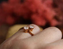 Load image into Gallery viewer, 18ct Rose gold Toi et Moi Diamond ring.   .25ct each stone.  One modern stone one old cut stone. bright clean white diamonds.