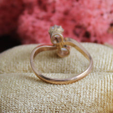 Load image into Gallery viewer, 18ct Rose gold Toi et Moi Diamond ring.   .25ct each stone.  One modern stone one old cut stone. bright clean white diamonds.