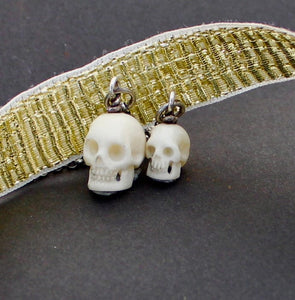 Hand Carved Skull Charm, Large and Small.  Bone carved skull. memento mori skull, mourning jewelry, halloween jewelry.