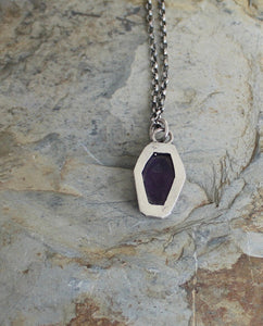 Amethyst Coffin, Sterling silver handmade pedant.  Memento Mori, remember you must die.